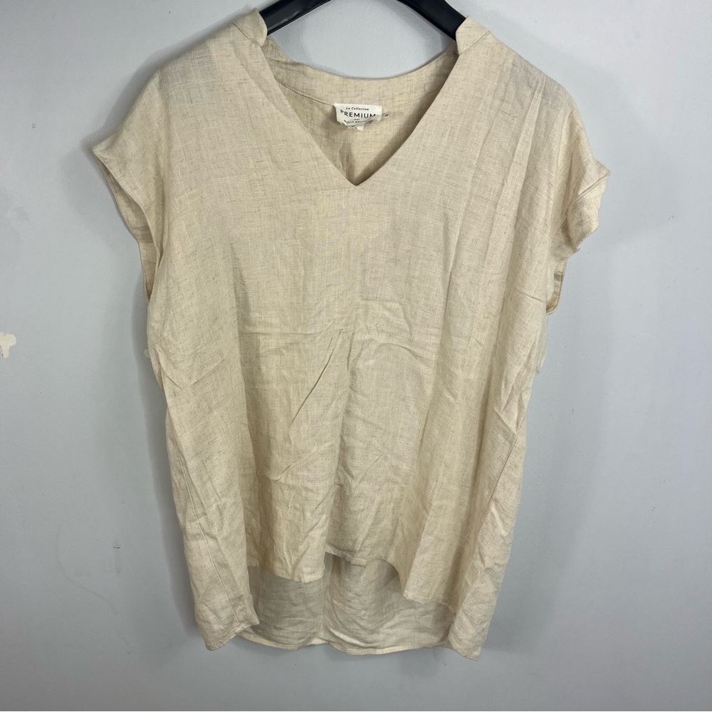 Molly Bracken Size Small Cream Tan Linen Blend Dolman Blouse Top H3